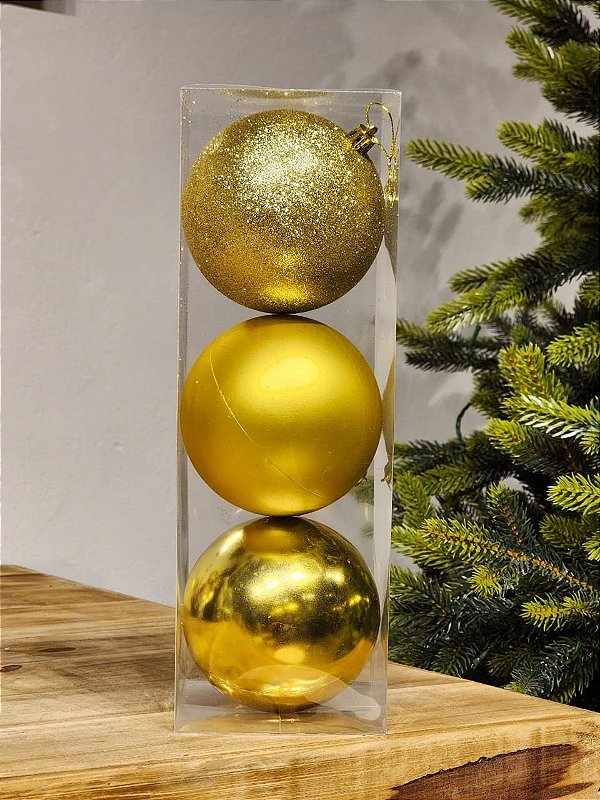 BOLA TRADICIONAL DOURADO 10CM KIT COM 3 UNIDS