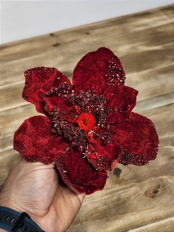 FLOR DECORATIVA MAGNÓLIA VERMELHO 16CM