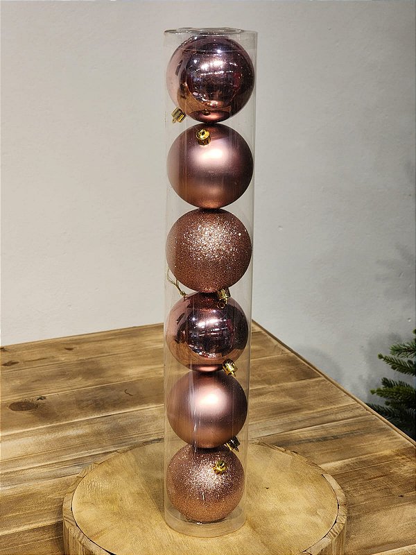 BOLA TRADICIONAL ROSE GOLD 8CM KIT COM 6 UNIDS - PRÉ VENDA 2025