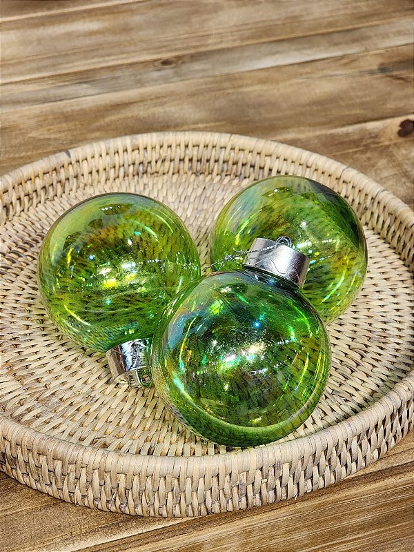 BOLA DECORADA VERDE FURTA-COR 8CM COM 3 UNIDS