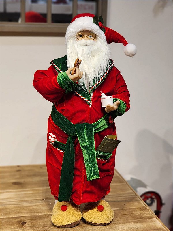 PAPAI NOEL EM PÉ COM ROUPÃO VERMELHO E VERDE 47CM