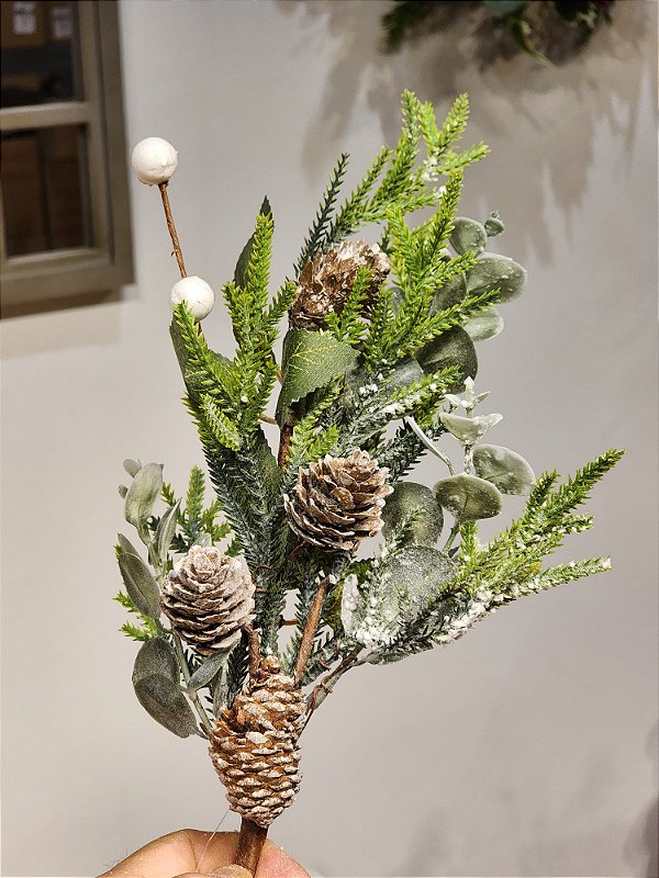 GALHO DECORATIVO BERRY BRANCO NEVADO 45CM
