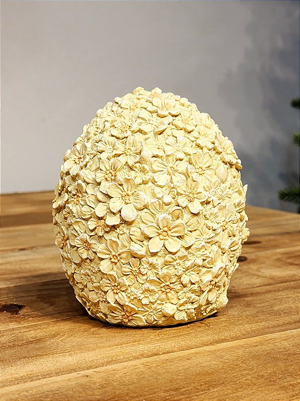 OVO EM RESINA FLORAL AMARELO 12,8CM