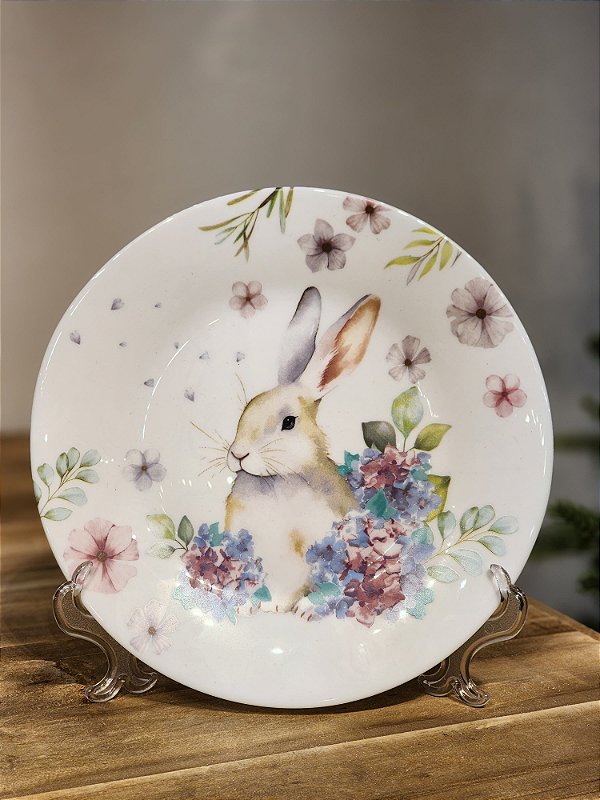 PRATO VIDRO OPALINO COELHA ROMANTICA 25,4CM