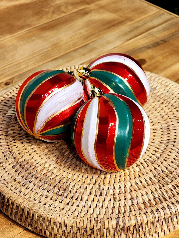 BOLA GOMO VERMELHA, VERDE E BRANCO 8CM C/3 UNIDS