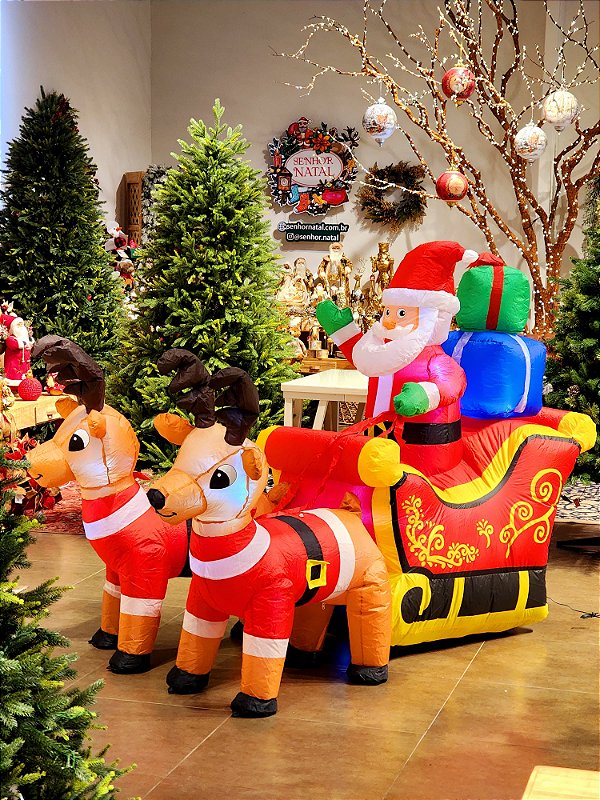 PAPAI NOEL NO TRENO COM RENAS INFLÁVEL COM LED 2,10CM BIVOLT USO INTERNO E EXTERNO - PRÉ VENDA 2026