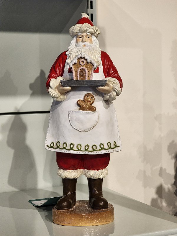 PAPAI NOEL CONFEITEIRO EM RESINA VERMELHO E BRANCO 29CM - PRÉ VENDA 2025