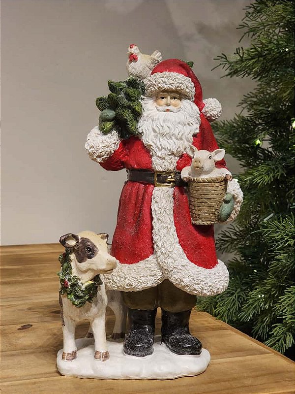PAPAI NOEL FAZENDEIRO COM ANIMAIS 29CM