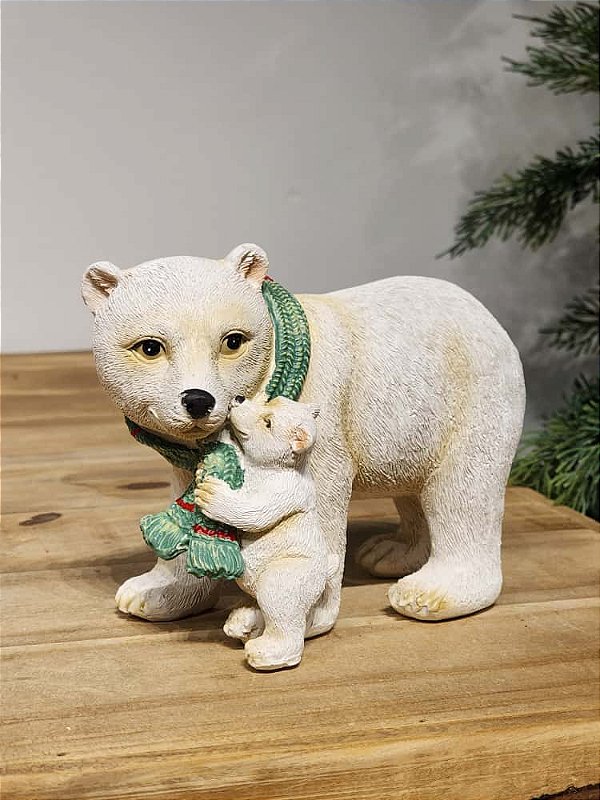 URSO COM FILHOTE EM RESINA NATALINO 15CM