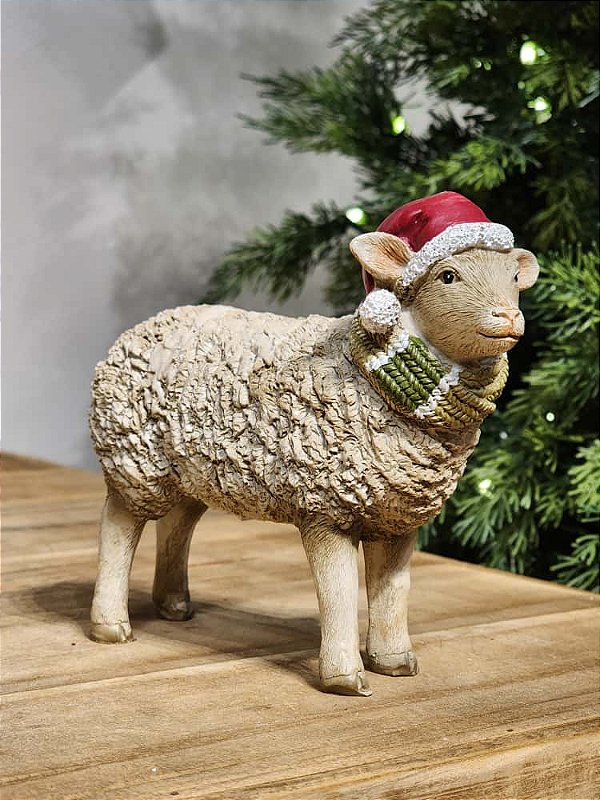 OVELHA EM RESINA NATALINA 16CM