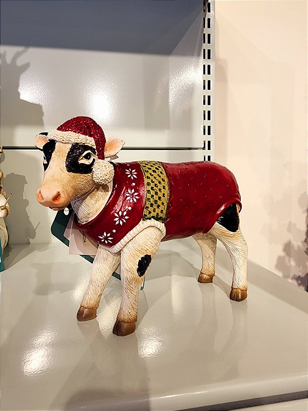 VACA COM SUETER EM RESINA NATALINA 17CM - PRÉ VENDA 2025