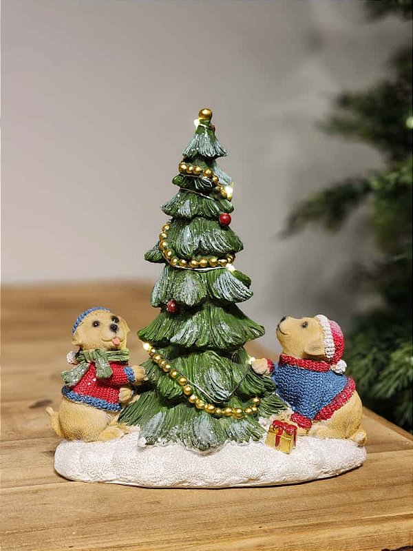 FILHOTES COM ÁRVORE EM RESINA 21CM