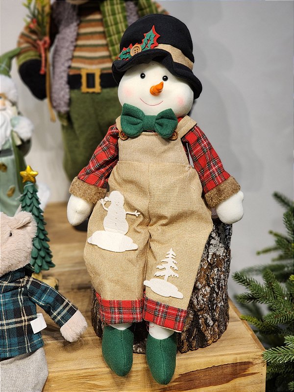 BONECO DE NEVE SENTADO MENINO 48CM