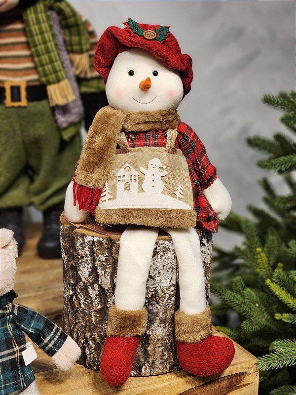 BONECO DE NEVE SENTADO MENINA 48CM