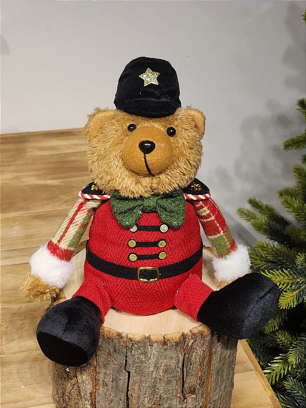 URSO MENINO NATALINO VERMELHO SENTADO 25CM