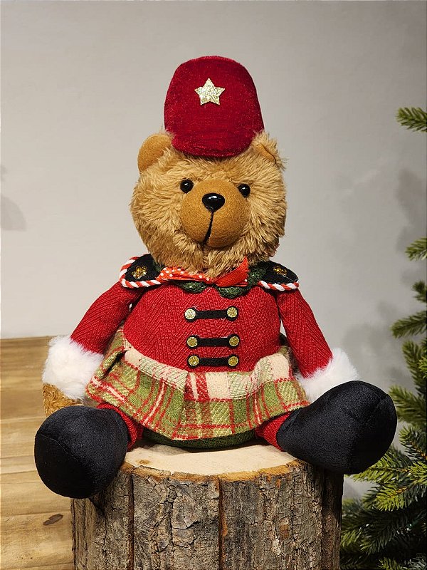 URSO MENINA NATALINO VERMELHO SENTADO 25CM