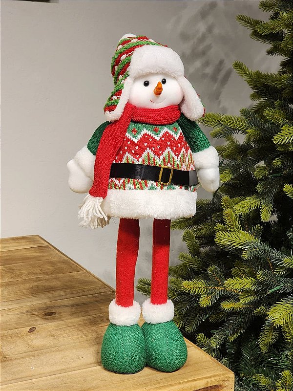 BONECO DE NEVE VERMELHO E VERDE AJUSTÁVEL 46CM