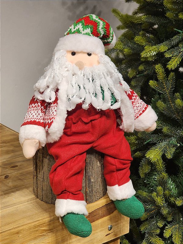 PAPAI NOEL SENTADO VERMELHO E VERDE 65CM