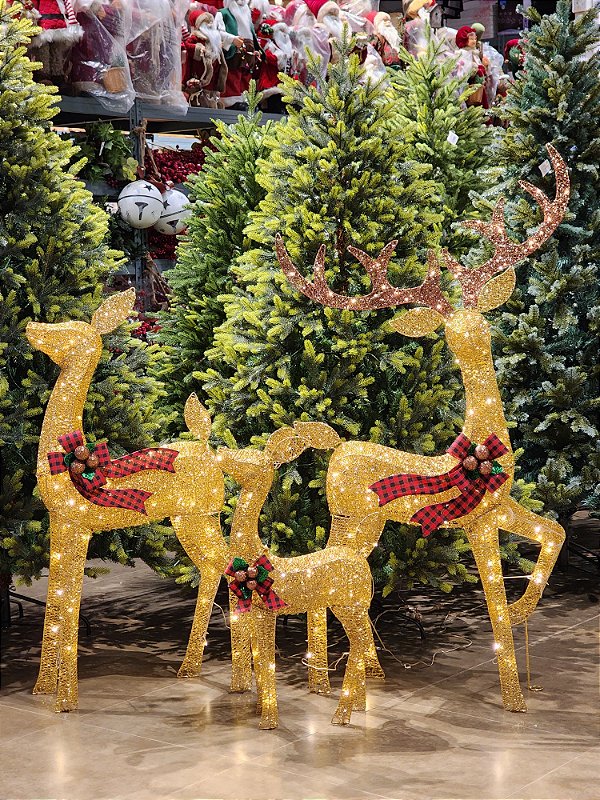 TRIO DE RENAS ARAMADA DOURADA WARM USO INTERNO E EXTERNO BIVOLT