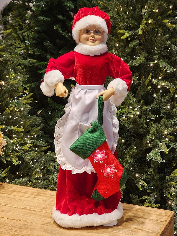 MAMÃE NOEL COM SOM E MOVIMENTOS 70CM VERMELHA E BRANCA