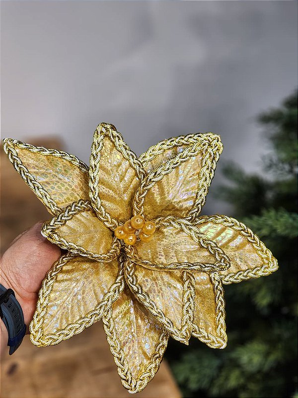 FLOR POINSETIA DOURADA 28CM