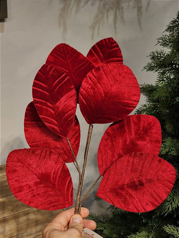 GALHO FOLHA VELUDO VERMELHO 78CM - PRÉ VENDA 2026