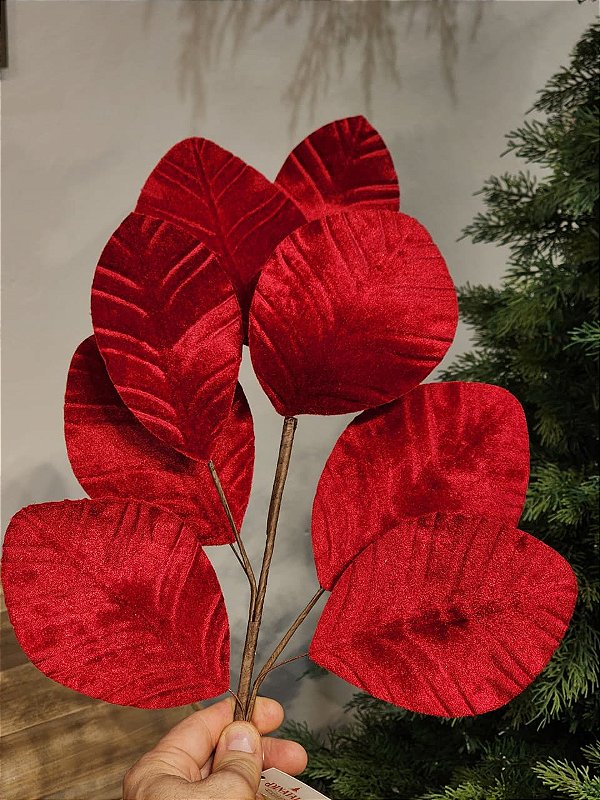 GALHO FOLHA VELUDO VERMELHO 78CM