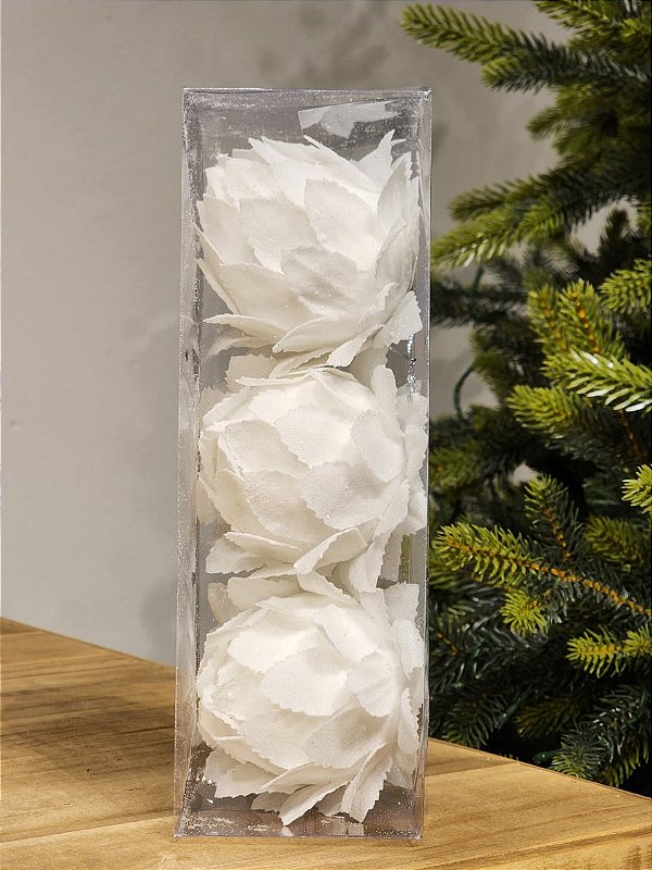 BOLA PINHA BRANCA 3 UNIDADES 8CM