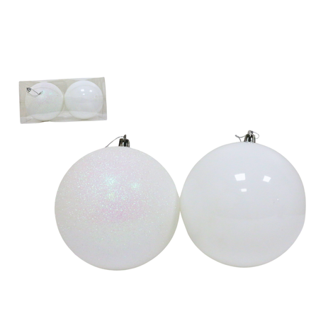BOLA DECORADA BRANCA 12CM COM 2 UNIDADES - PRÉ VENDA 2025