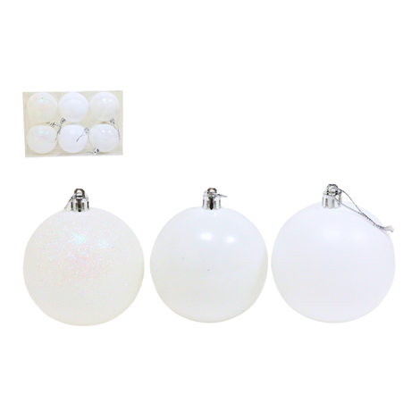 BOLA DECORADA BRANCA 8CM COM 6 UNIDADES - PRÉ VENDA 2025