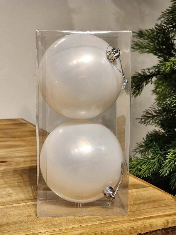BOLA DECORADA BRANCA 10CM COM 2 UNIDADES