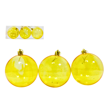 BOLA TRANSPARENTE AMARELA 8CM COM 3 UNIDADES