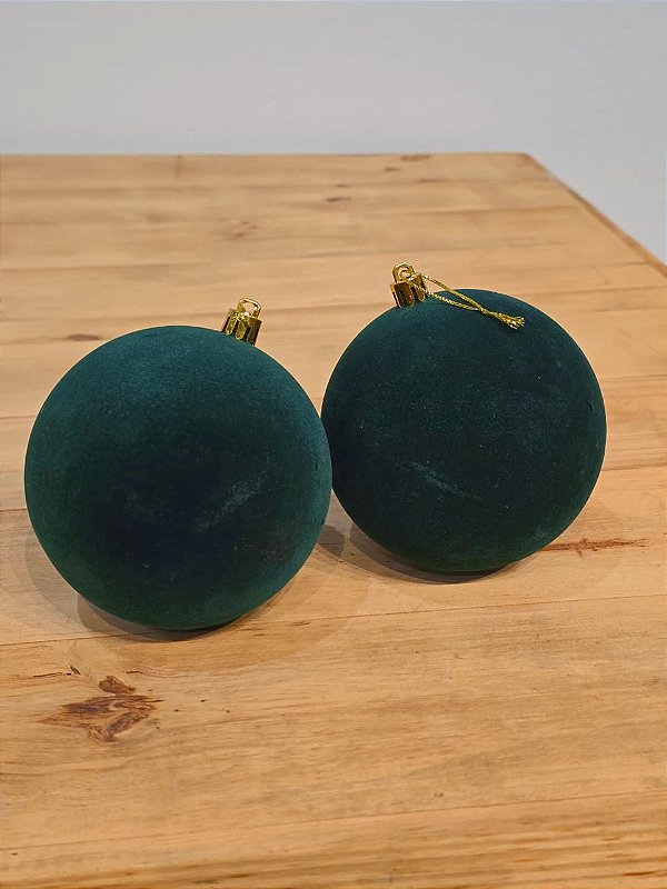BOLA VELUDO VERDE 10CM COM 2 UNIDADES