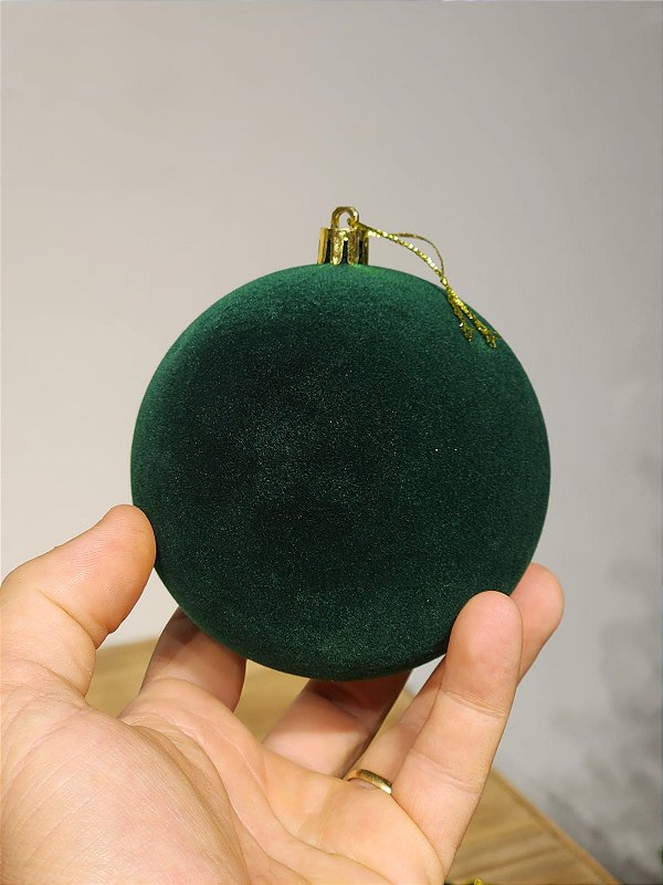 BOLA VELUDO VERDE 10CM COM 2 UNIDADES