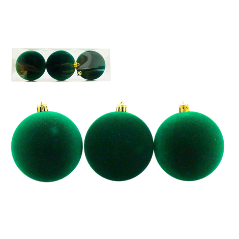 BOLA VELUDO VERDE 8CM COM 3 UNIDADES - PRÉ VENDA 2025