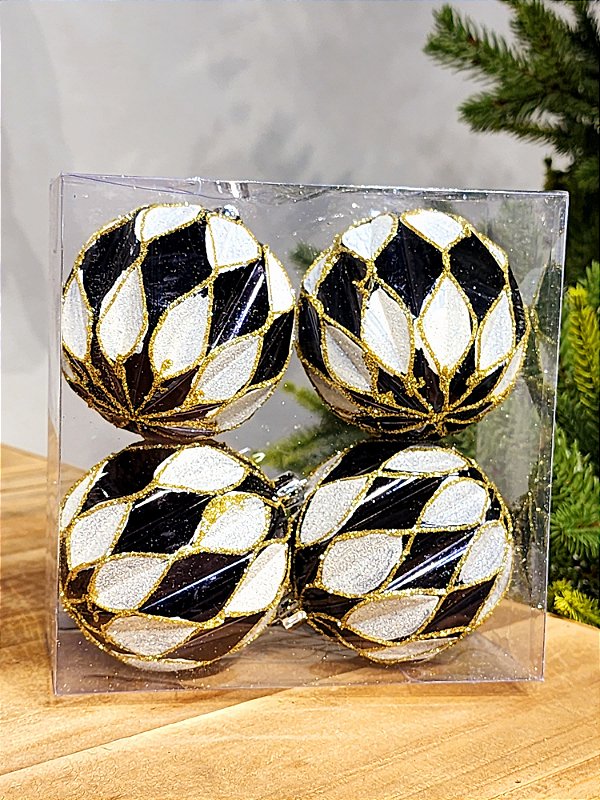 BOLA DECORADA 8CM COM 4CM PRETO E BRANCO