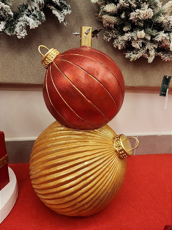 BASE PARA ÁRVORE DE NATAL BOLAS EMPILHADAS VERMELHA E DOURADA  67CM - PRÉ VENDA 2025