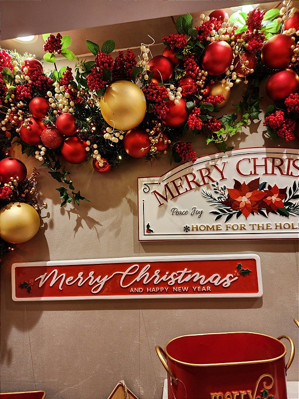 PLACA EM METAL MERRY CHRISTMAS VERMELHA  - PRÉ VENDA 2025