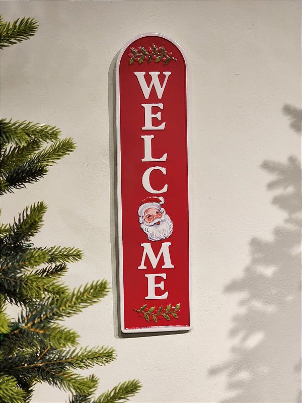PLACA EM METAL WELCOME NOEL VERMELHA 60CM