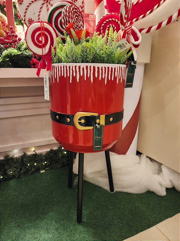 CACHEPOT COM PÉS METAL CINTO NOEL 52,3CM - PRÉ VENDA 2025