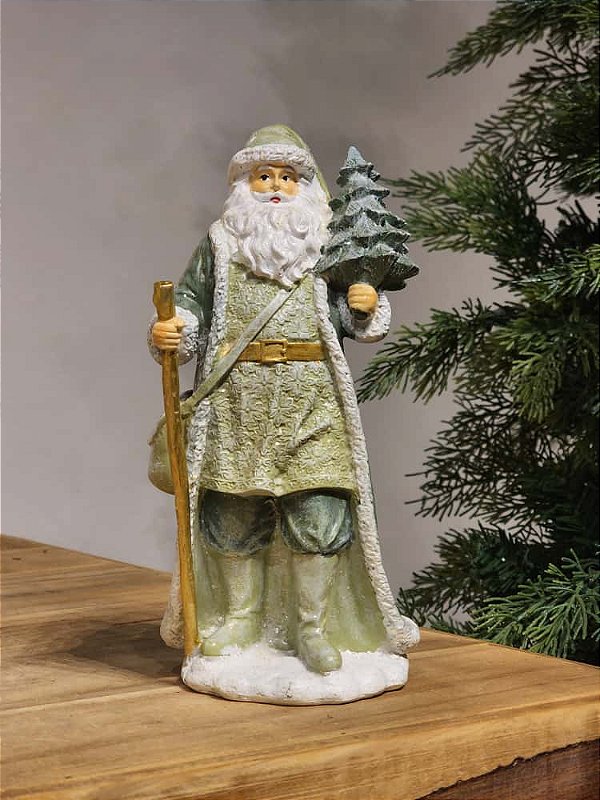PAPAI NOEL EM RESINA VERDE MENTA 19CM