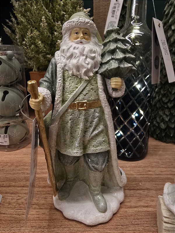 PAPAI NOEL EM RESINA VERDE MENTA 19CM  - PRÉ VENDA 2025