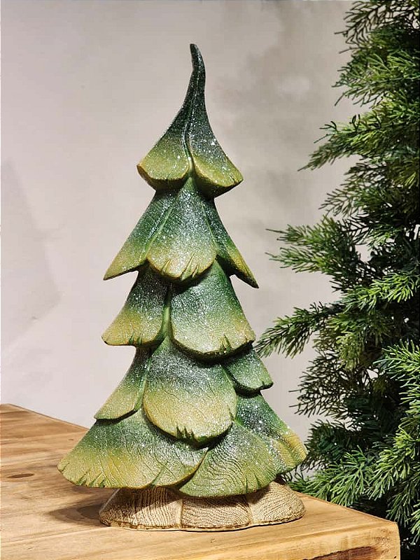 ÁRVORE EM RESINA TALHADA VERDE 35CM