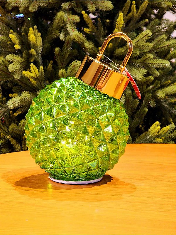 BOLA DE VIDRO VERDE GIRATÓRIA COM LED 25CM