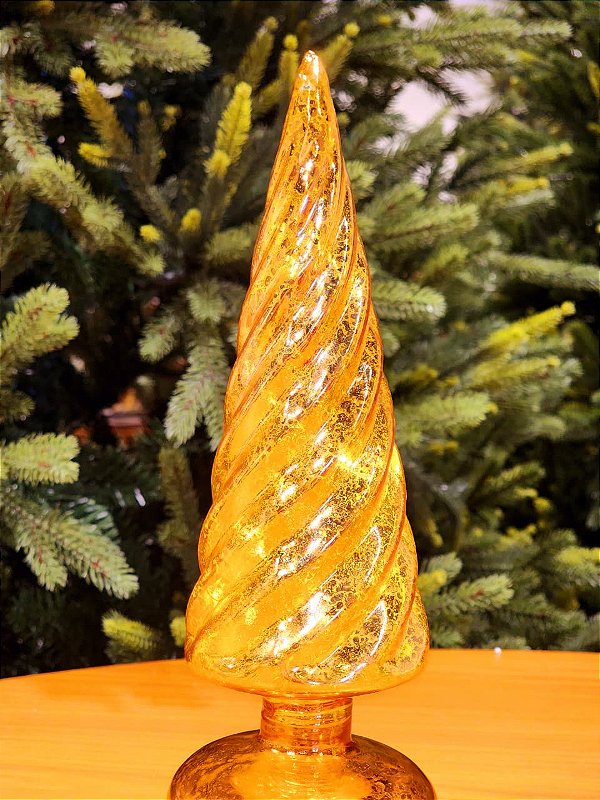 ÁRVORE DE VIDRO OURO GIRATÓRIA COM LED 30CM