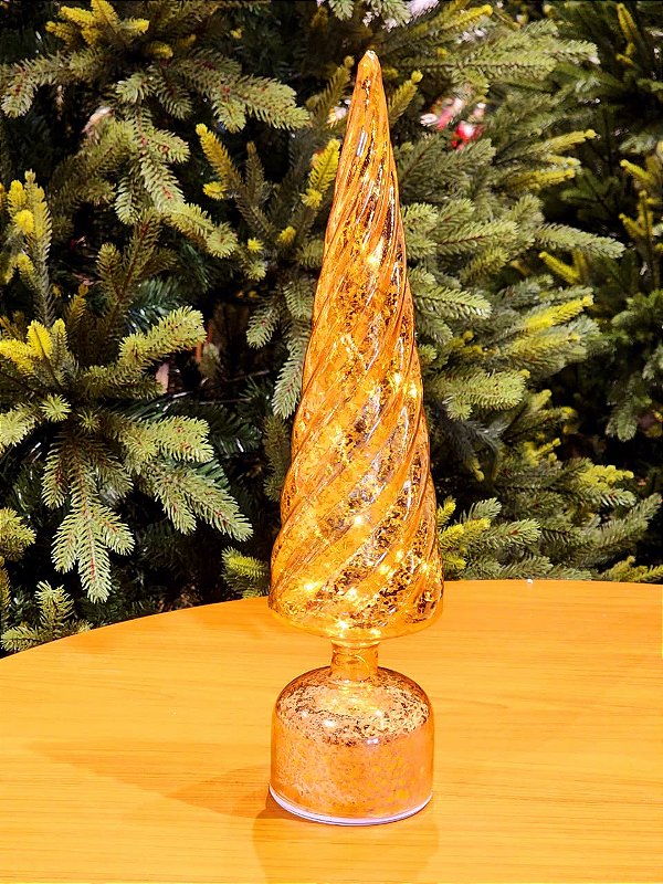 ÁRVORE DE VIDRO OURO GIRATÓRIA COM LED 40CM