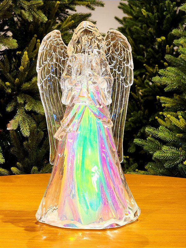 ANJO EM ACRÍLICO IRIDESCENTE COM LED 46CM