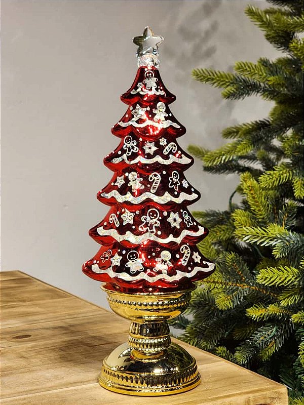 ÁRVORE EM ACRÍLICO VERMELHA E DOURADA COM LED 35,5CM