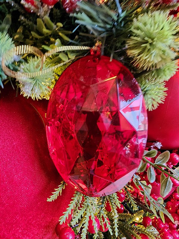 PENDENTE ORNAMENTO JOIA VERMELHA 13,5CM - PRÉ VENDA 2025