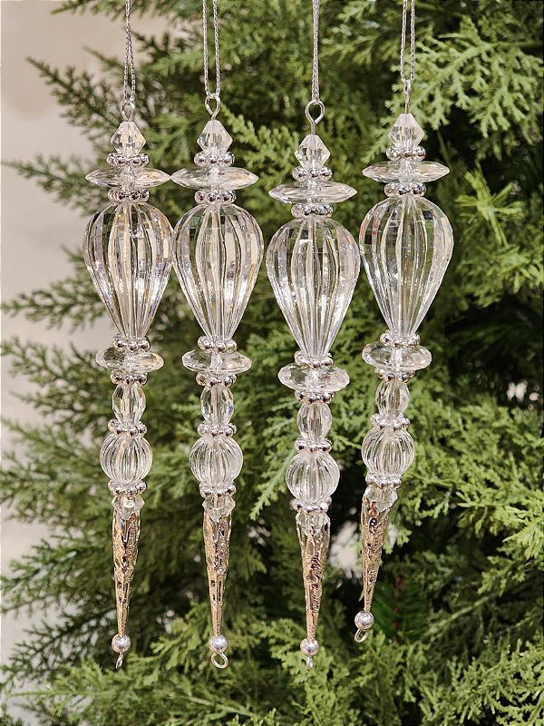 PINGENTE ORNAMENTO TRANSPARENTE COM 4 UNIDADES 16,5CM